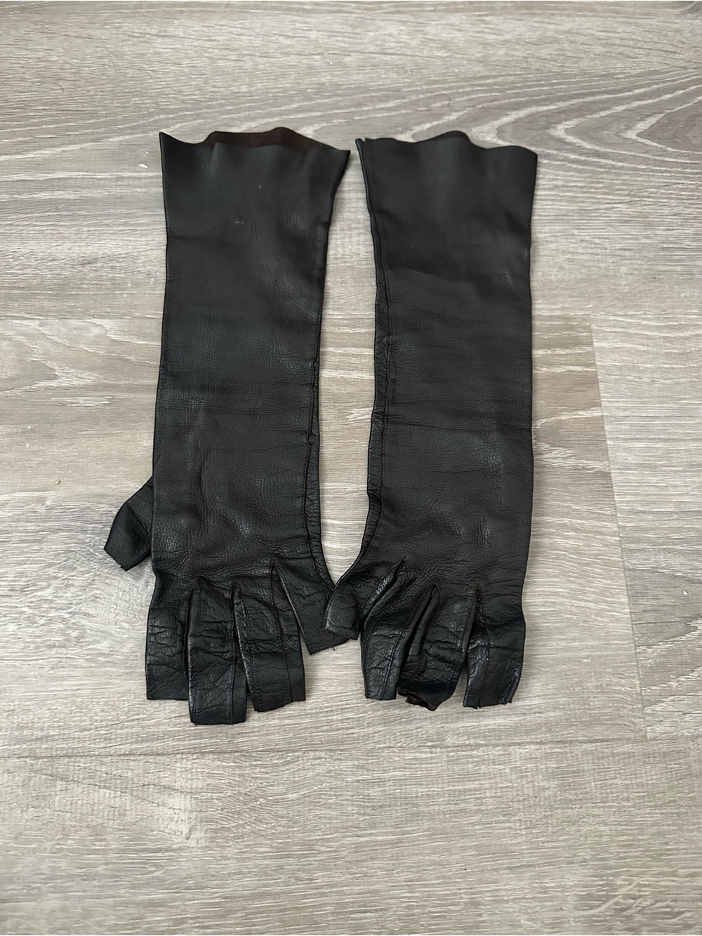 Faux Leather Opera Length Fingerless Gloves - Sleek Black 13.5"